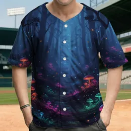 Dark Forest Path Glowing Mushrooms Luminous Dust Silhouetted Trees - Everyday Outfit Gift Baseball Jersey