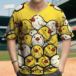 Yellow Off-White Red Beaks Cartoon Birds Honeycomb Grid - Wildlife Lover Gift Baseball Jersey