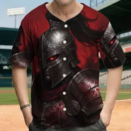 Ornate Weathered Armored Warrior Glowing Red Eyes Helmet - Dark Fantasy Lover Gift Baseball Jersey