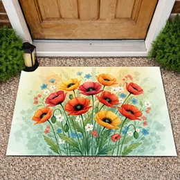 Poppies Field Stems Leaves Botanical Sprigs Accent Flowers Silhouettes - Home Decor Gift Doormat