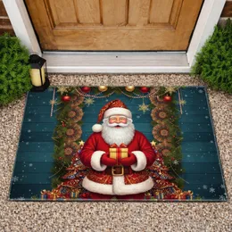 Santa Claus Gold Gift Festive Border Ornaments - Christmas Home Decor Doormat