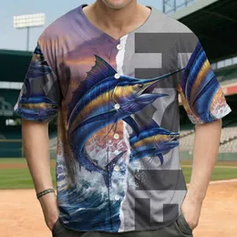 Leaping Blue Marlin Fishing Boat Ocean Sunset Tear 'FISH' - Angler Lifestyle Gift Baseball Jersey
