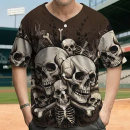 Human Skulls Crossed Bones Bone Fragments Splatter Wisp Grunge - Halloween Party Wear Baseball Jersey