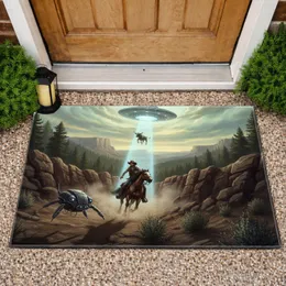 UFO Abduction Cowboy Horse Canyon - Home Decor Gift for Sci-Fi Western Lovers Doormat