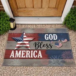 God Bless America Flag Star Weathered Planks - Independence Day Gift for Veterans Doormat