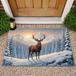 Antlered Deer Snowy Mountain Landscape - Wildlife Lover Gift Doormat