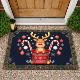 Reindeer Golden Antlers Red Tub Candy Canes Snowflakes - Holiday Home Decor Gift Doormat