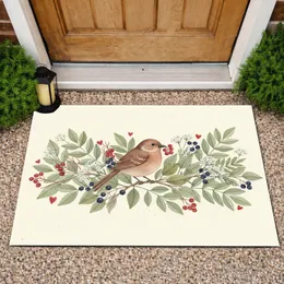 Bird Red Berry Botanical Greenery - Home Decor Gift for Bird Lover Doormat