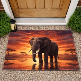 African Elephant Savanna Sunset - Wildlife Home Decor Gift for Elephant Lover Doormat
