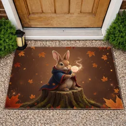 Fluffy Rabbit Wizard Glowing Lollipop Autumn Leaves - Fantasy Decor Gift Doormat