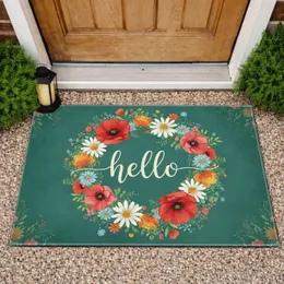 Wildflower Field Hello Script Poppies Daisies Botanical Tapestry - Home Decor Gift Doormat