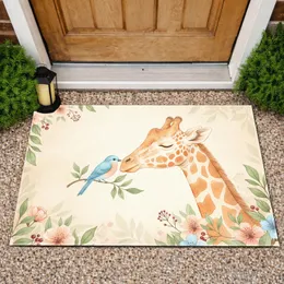 Giraffe Blue Bird Noses Blossoms - Nature Lover Home Decor Gift Doormat