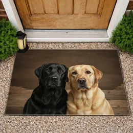Black Golden Labrador Retrievers Rustic Wood Grain - Home Decor Gift for Dog Lovers Doormat