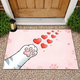 Fluffy Cat Paw Red Hearts Paw Prints - Cat Lover Home Decor Gift Doormat