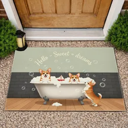 Hello Sweet Dreams Corgi Bathtub Bathroom - Home Decor Gift for Dog Lover Doormat