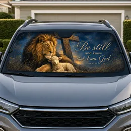 Lion And Lamb With Cross Psalm 42:10 Scripture Decor For Christian Faith Gifts Believers Car Sunshade
