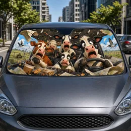 Panic Cows Road Trip Chaos Farm Animal Humor For Family Travel And Cow Lovers Fans Car Sunshade