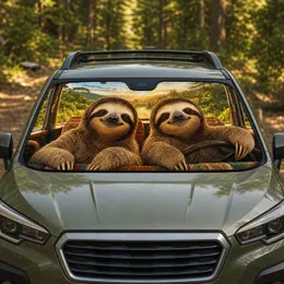 Realistic Sloth Road Trip Scene With Cozy Cabin Views For Nature Loving Daily Drivers Car Sunshade