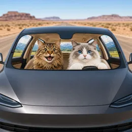 Two Cats Driving Cozy Vehicle Interior Road Trip Decor For Cat Lovers And Pet Owners Car Sunshade