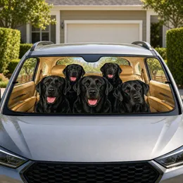 Five Black Labradors In Beige Cabin For Dog Lover Road Trip Decor And Pet Owners Car Sunshade