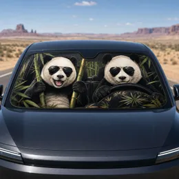 Realistic Aviator Panda Duo With Bamboo For Fun Road Trips And Wildlife Enthusiasts Car Sunshade