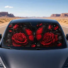 Crimson Rose Butterfly Dark Romantic Floral Decor For Gothic Daily Drives And Women Car Sunshade