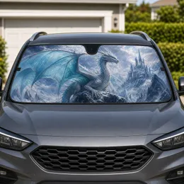 Majestic Ice Dragon Frozen Castle Fantasy Mountain Scene For Summer Travel Fantasy Fans Car Sunshade