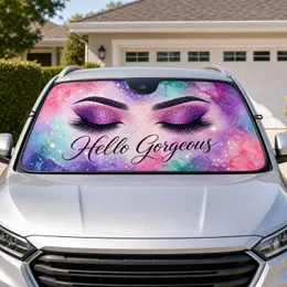 Purple Glitter Closed Eyes Hello Gorgeous Pastel Glam Makeup Decor For Beauty Lovers Car Sunshade