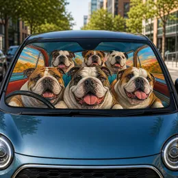 Realistic English Bulldog Pack In Road Trip Cabin For Dog Lovers And Pet Parents Car Sunshade
