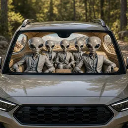 Realistic Gray Alien Crew In Desert Cabin For Sci Fi Road Trips And UFO Enthusiasts Car Sunshade