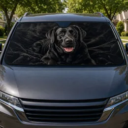 Realistic Black Labrador Retriever Portrait Dark Charcoal Pet Lover Road Trip Gift Car Sunshade
