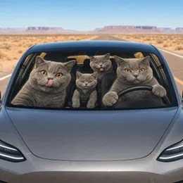Realistic Gray Cats Driving In Cozy Cabin Gift For Cat Lovers And Road Trip Fans Car Sunshade