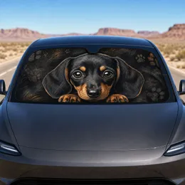 Black Tan Dachshund Puppy Face With Big Brown Eyes For Dog Lovers Road Trips Travel Gift Car Sunshade