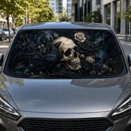 Gothic Skull Crow And Black Roses For Dark Academia Style And Halloween Decor Lovers Car Sunshade