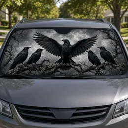 Gothic Black Crows On Bare Tree Branch For Moody Woodland Decor And Raven Lovers Car Sunshade