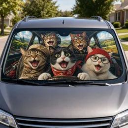 Funny Road Trip Cats With Bandanas And Beanies For Summer Adventure Travel Lovers Car Sunshade
