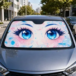 Cute Aqua Anime Eyes With Sparkles For Kawaii Road Trips And Otaku Daily Style Fans Car Sunshade