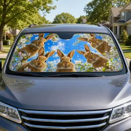 Peeking Brown Rabbits With Spring Blossoms For Cheerful Road Trips And Animal Lovers Car Sunshade