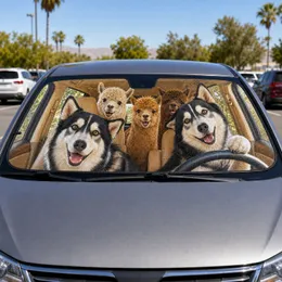 Husky And Alpaca Road Trip Pet Crew Cozy Cabin Summer Travel For Animal Lovers Gift Car Sunshade