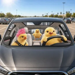 Three Fluffy Baby Chicks In Luxury Vehicle Cabin For Playful Road Trip Style Fans Car Sunshade