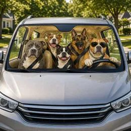 Five Funny Dogs In A Vehicle Cabin Road Trip Scene For Dog Lovers And Pet Parents Car Sunshade