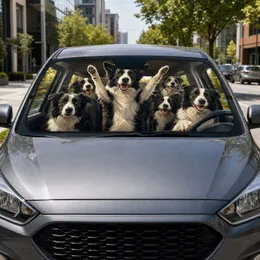 Six Happy Border Collies In Vehicle Cabin Road Trip Style For Dog Loving Drivers Car Sunshade