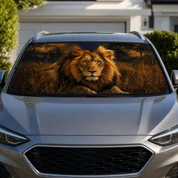 Majestic Lion In Dusk Savanna Grass Safari Wildlife Style For Outdoor Travelers And Fans Car Sunshade