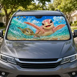 Cute Sea Turtles Bursting Through Tropical Waves For Summer Beach Trips And Ocean Lovers Car Sunshade