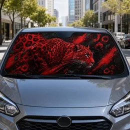 Crimson Leopard Big Cat With Blue Eye Dark Red Splatter Gothic Wildlife Decor For Drivers Car Sunshade