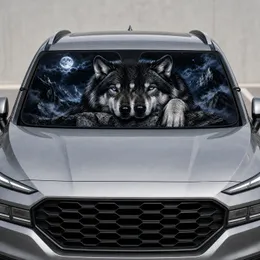 Icy Blue Eyed Northern Wolf On Rocks For Night Drive Decor And Wildlife Lovers Gift Car Sunshade