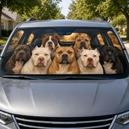 Realistic Pit Bull Bulldog Pack With Warm Cabin Vibes For Dog Lover Summer Rides Car Sunshade