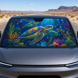 Vibrant Sea Turtles In Tropical Ocean Reef For Beach Lovers And Coastal Decor Fans Car Sunshade