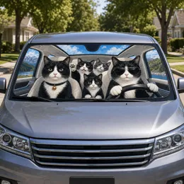 Five Tuxedo Cats In Modern Vehicle Cabin For Road Trip Style And Cat Lover Gifts Car Sunshade