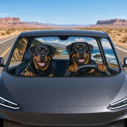Rottweiler Coastal Road Trip Scene With Happy Dogs For Pet Lovers On Daily Drives Car Sunshade